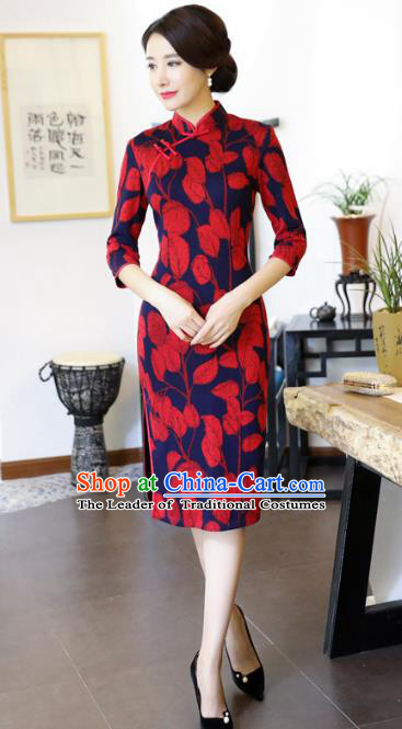 Chinese National Costume Handmade Printing Qipao Dress Traditional Tang Suit Cheongsam for Women