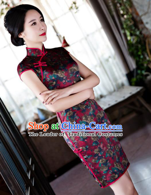 Chinese Top Grade Retro Watered Gauze Qipao Dress Traditional Republic of China Tang Suit Cheongsam for Women