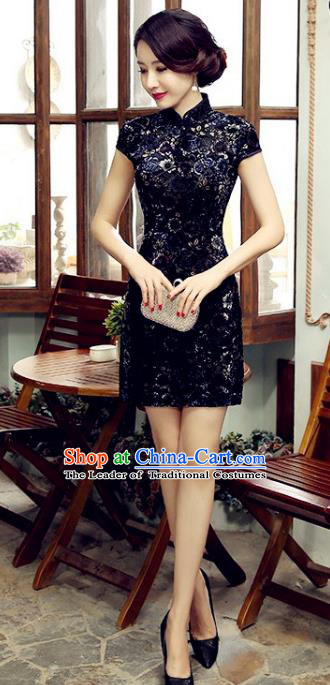 Chinese Top Grade Elegant Navy Cheongsam Traditional Republic of China Tang Suit Qipao Dress for Women