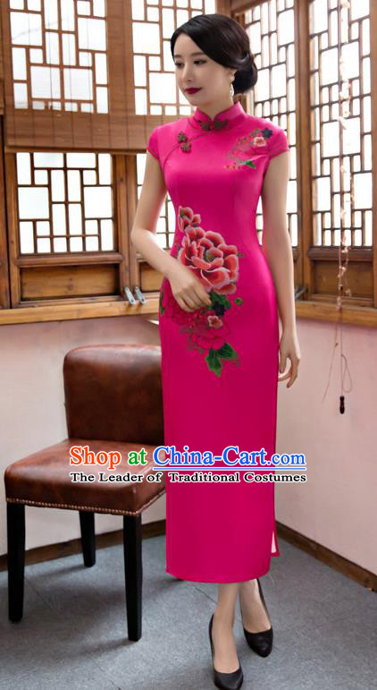 Top Grade Chinese Elegant Rosy Silk Cheongsam Traditional Republic of China Tang Suit Qipao Dress for Women