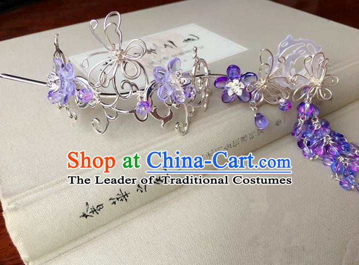 Traditional Handmade Chinese Ancient Classical Hair Accessories Hairpins Purple Flowers Hair Stick for Women