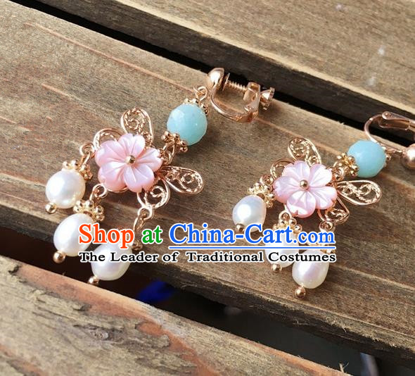 Traditional Handmade Chinese Ancient Classical Accessories Hanfu Pearls Tassel Earrings for Women