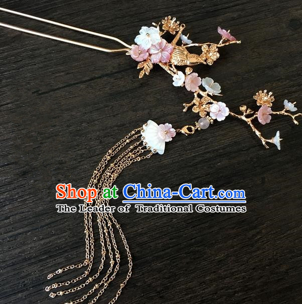 Traditional Handmade Chinese Ancient Classical Hair Accessories Hairpins Pink Flowers Tassel Hair Clips for Women