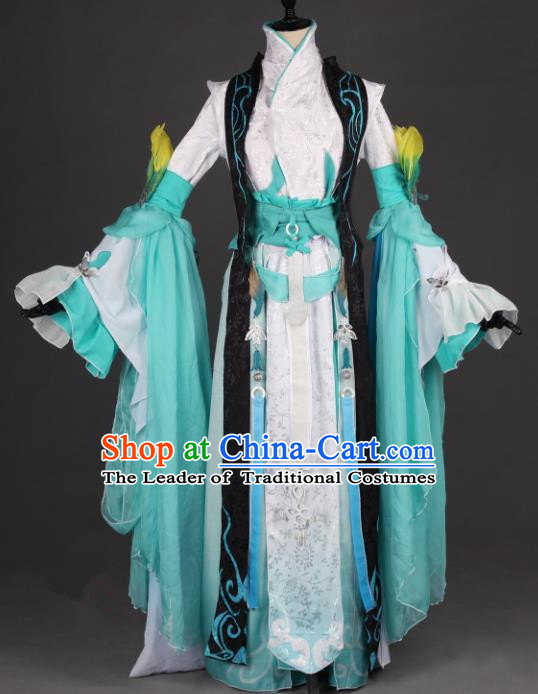 Chinese Ancient Swordswoman Costume Cosplay Female Knight-errant Green Dress Hanfu Clothing for Women