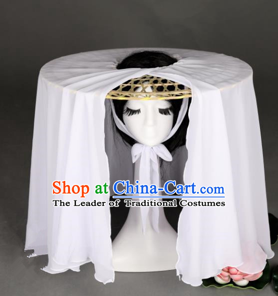 Traditional Handmade Chinese Ancient Swordswoman Hats White Veil Bamboo Hat for Women