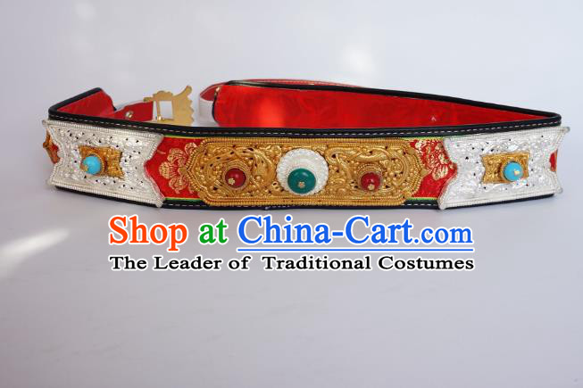 Chinese Traditional Zang Nationality Belts Waist Accessories, China Tibetan Robe Ethnic Waistband for Men