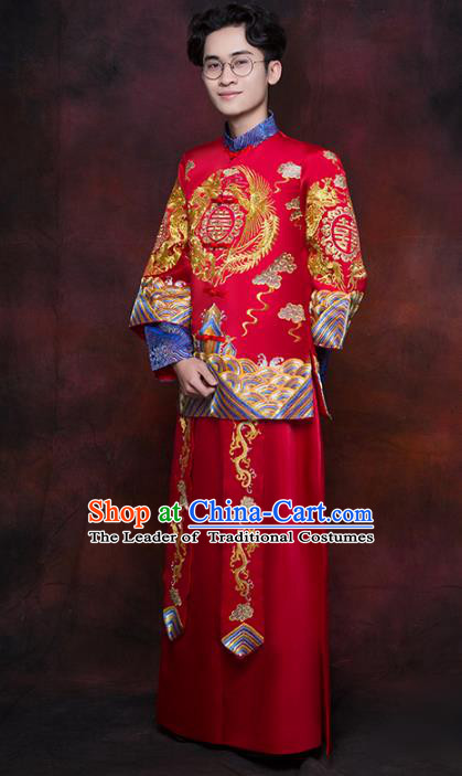 Chinese Traditional Wedding Costume Ancient Bridegroom Embroidered Tang Suit Toast Clothing for Men