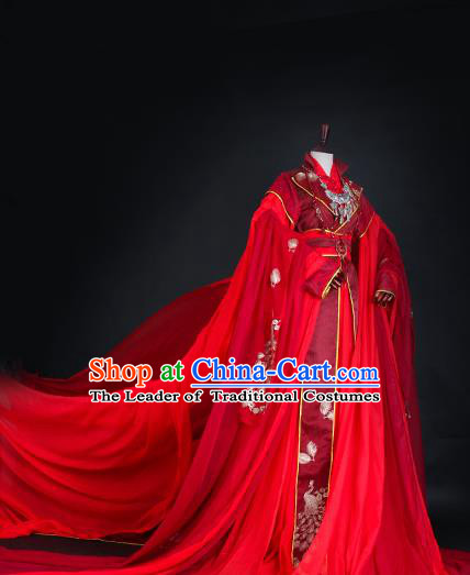 Chinese Ancient Queen Red Hanfu Dress Tang Dynasty Imperial Empress Wedding Embroidered Costume for Women