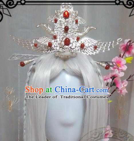 Chinese Traditional Handmade Swordsman Wig and Hair Accessories Ancient Knight Hairpins Headwear for Men