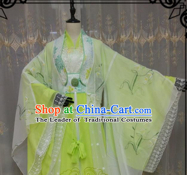 Chinese Ancient Fairy Costume Cosplay Swordswoman Clothing Tang Dynasty Nobility Lady Green Hanfu Dress for Women