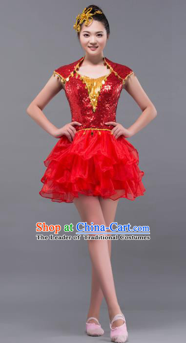 Top Grade Stage Performance Costume Chorus Modern Dance Red Bubble Dress for Women