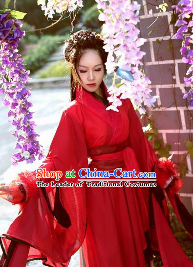 Chinese Ancient Cosplay Costume Song Dynasty Swordswoman Red Hanfu Dress for Women