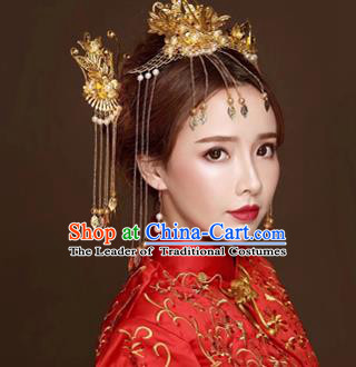 Chinese Traditional Handmade Bride Tassel Phoenix Coronet Wedding Hair Accessories Ancient Hairpins Complete Set for Women