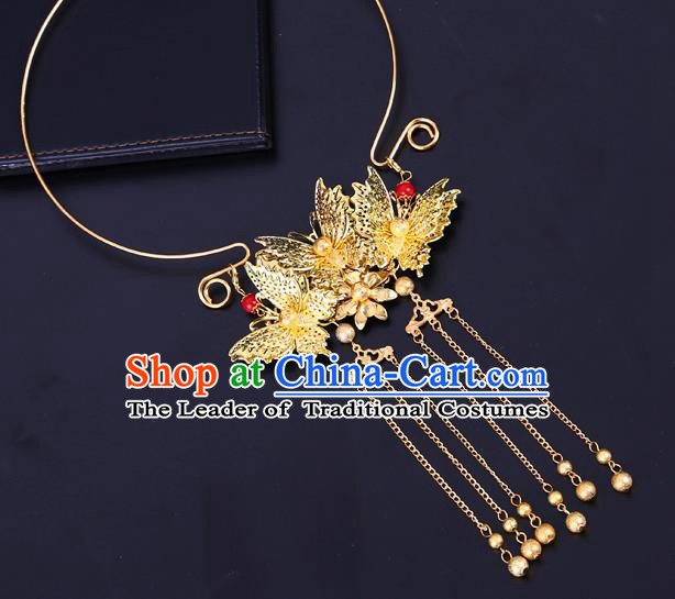 Traditional Chinese Jewelry Accessories Necklace Ancient Hanfu Golden Butterfly Necklet for Women