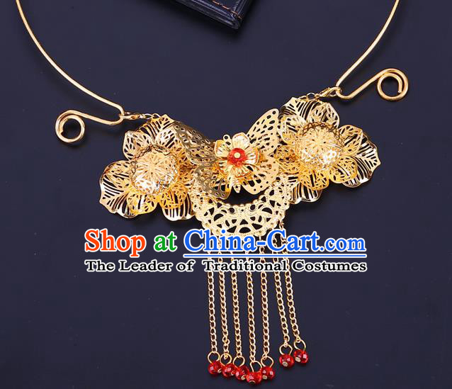 Traditional Chinese Jewelry Accessories Necklace Ancient Hanfu Golden Flowers Necklet for Women