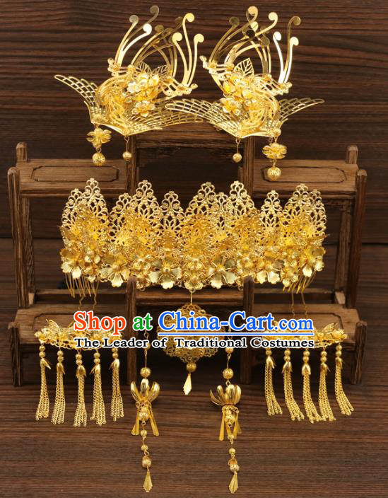 Chinese Traditional Xiuhe Suit Hair Accessories Step Shake Ancient Bride Phoenix Hairpins Complete Set for Women