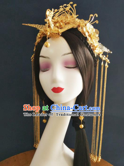 Chinese Traditional Xiuhe Suit Hair Accessories Ancient Empress Phoenix Coronet Hairpins Complete Set for Women