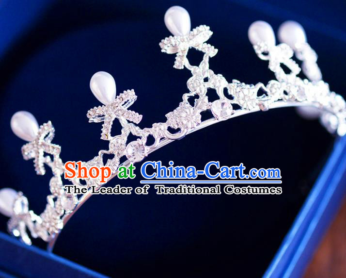 Handmade Baroque Style Hair Jewelry Accessories Bride Crystal Bowknot Royal Crown Princess Imperial Crown for Women