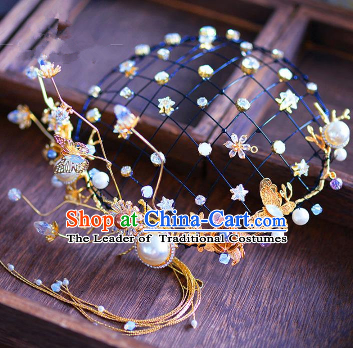 Top Grade Handmade Hair Accessories Bride Golden Hair Clasp Pearls Headwear for Women