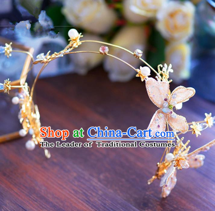 Top Grade Handmade Hair Accessories Bride Pink Butterfly Hair Clasp Headwear for Women