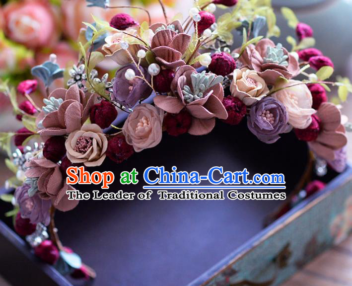 Top Grade Handmade Baroque Hair Accessories Bride Flowers Royal Crown Headwear for Women