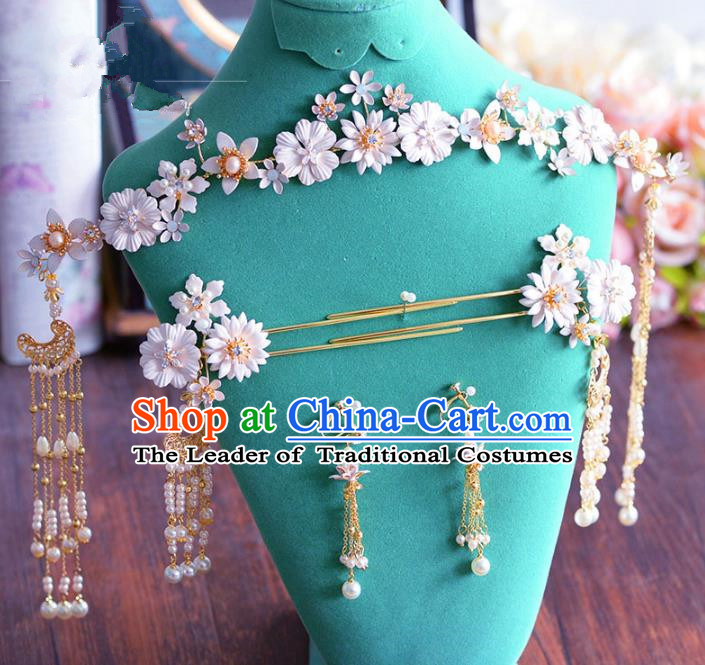 Chinese Ancient Handmade Palace Hair Accessories Flowers Hair Clasp Traditional Hairpins Complete Set for Women