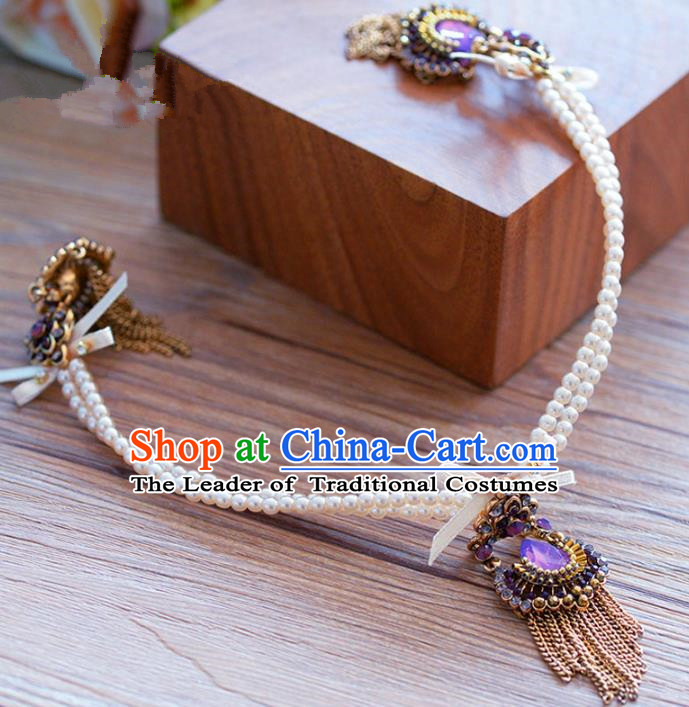 Top Grade Handmade Baroque Hair Accessories Bride Pearls Hair Clasp Headwear for Women