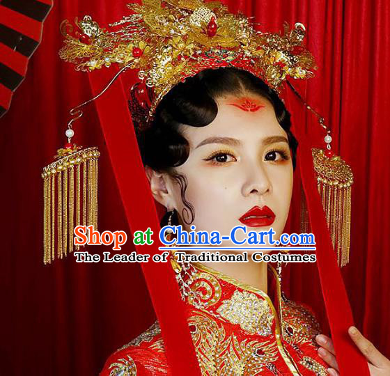 Chinese Ancient Handmade Phoenix Coronet Traditional Hair Accessories Xiuhe Suit Hairpins for Women