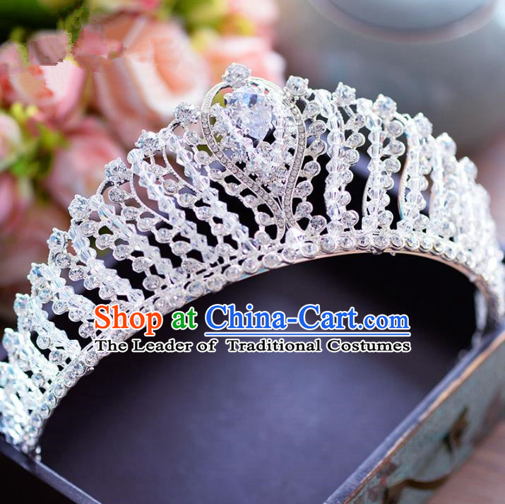 Top Grade Handmade Baroque Hair Accessories Princess Crystal Beads Royal Crown Headwear for Women