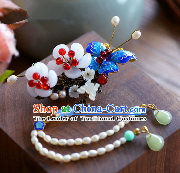 Ancient Chinese Handmade Traditional Hair Accessories Blueing Butterfly Hair Stick Hairpins for Women