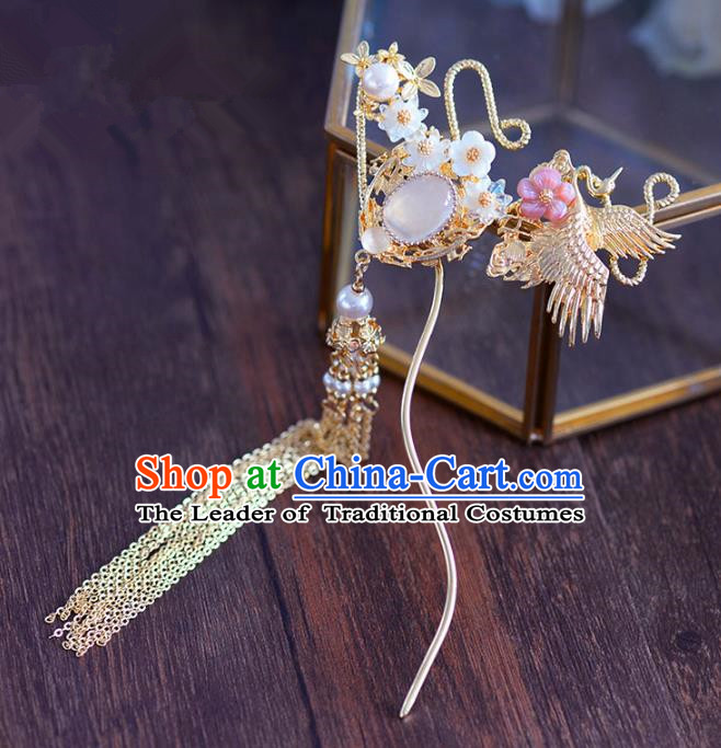 Ancient Chinese Handmade Hair Accessories Xiuhe Suit Tassel Step Shake Hairpins for Women