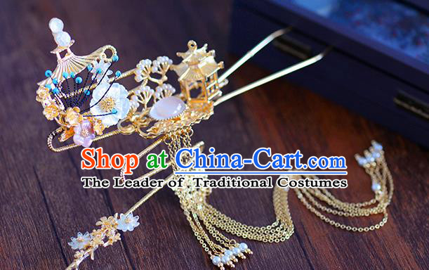 Ancient Chinese Handmade Hair Accessories Xiuhe Suit Hairpins Tassel Hair Clip for Women