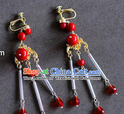 Top Grade Chinese Handmade Wedding Red Beads Tassel Earrings Accessories Bride Eardrop for Women