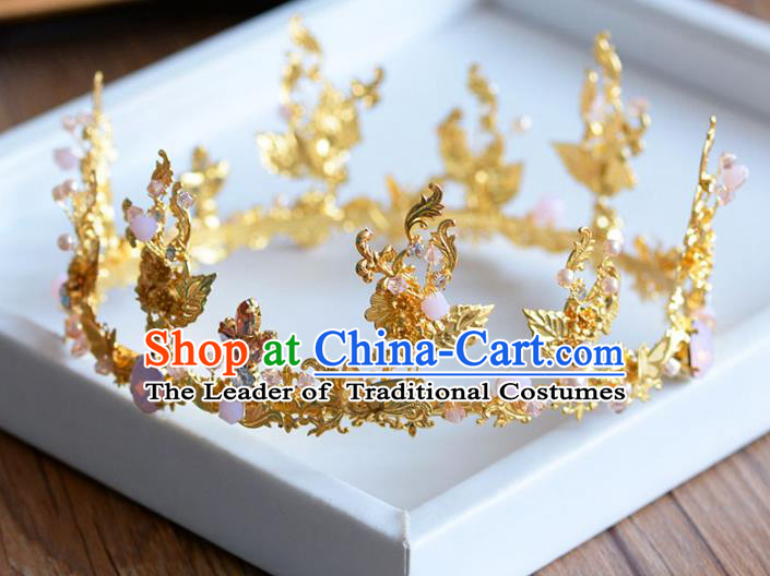 Top Grade Handmade Hair Accessories Baroque Golden Round Royal Crown Headwear for Women