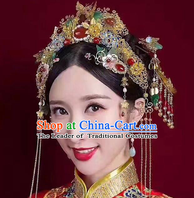 Ancient Chinese Handmade Classical Hair Accessories Xiuhe Suit Phoenix Coronet Hairpins Complete Set for Women