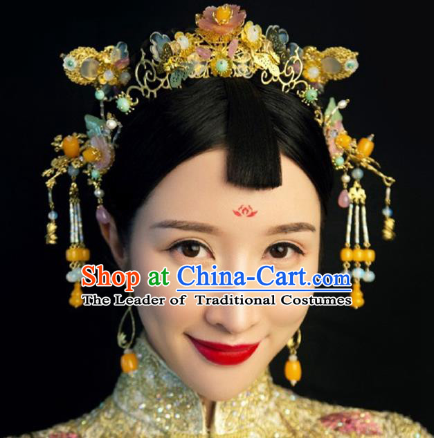 Ancient Chinese Handmade Classical Hair Accessories Hair Clips Xiuhe Suit Hairpins Complete Set for Women