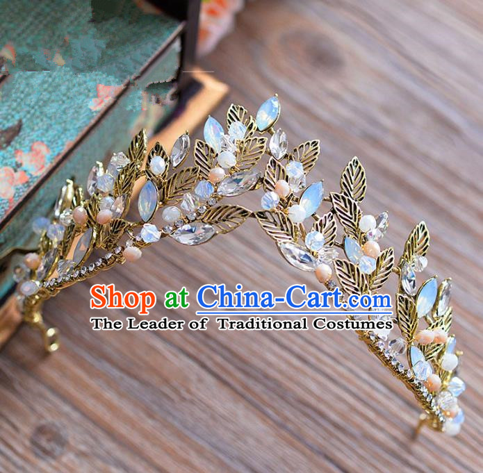 Top Grade Handmade Hair Accessories Baroque Opal Royal Crown Headwear for Women