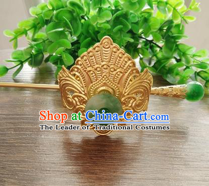 China Ancient Nobility Childe Handmade Hair Accessories Swordsman Golden Hairdo Crown Headwear for Men