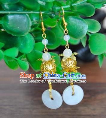 Top Grade Chinese Handmade Accessories Jade Eardrop Wedding Hanfu Palace Earrings for Women