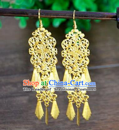 Top Grade Chinese Handmade Accessories Golden Eardrop Wedding Hanfu Palace Earrings for Women