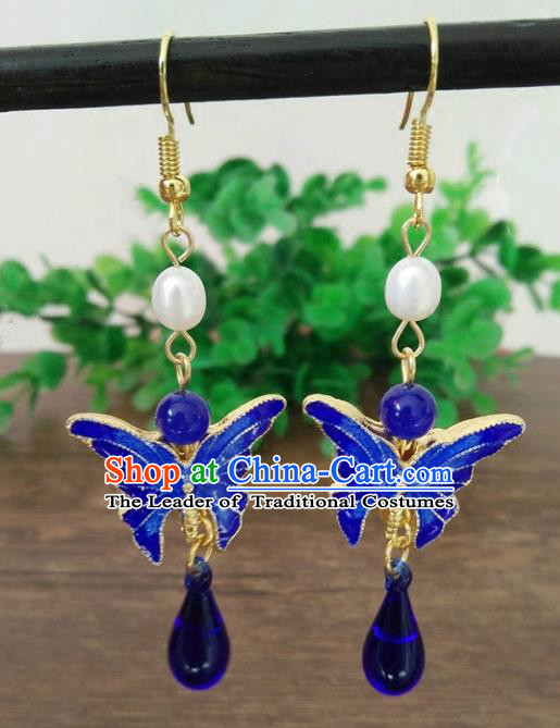 Chinese Handmade Accessories Hanfu Cloisonne Butterfly Eardrop Ancient Tassel Earrings for Women