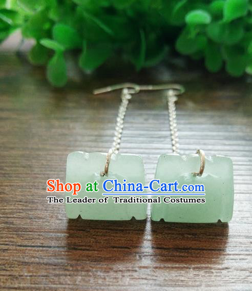 Chinese Handmade Accessories Hanfu Jade Eardrop Ancient Tassel Earrings for Women