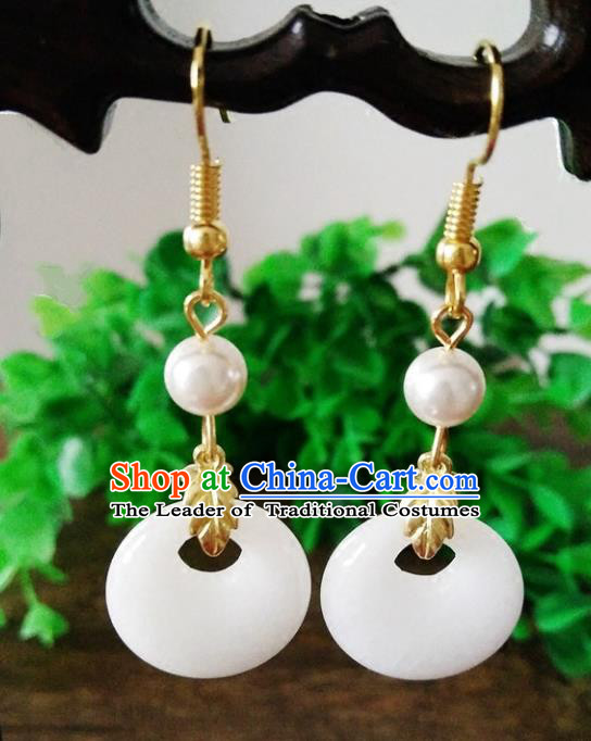 Top Grade Chinese Handmade Accessories Hanfu Aventurine White Eardrop Ancient Earrings for Women