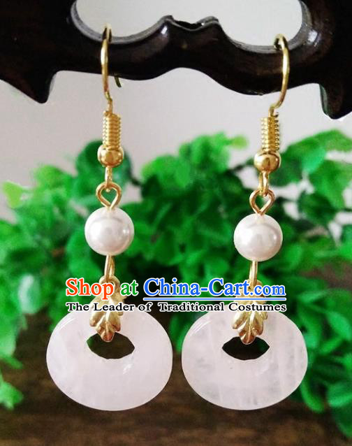 Top Grade Chinese Handmade Accessories Hanfu Aventurine Pink Eardrop Ancient Earrings for Women