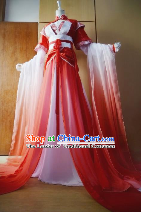 Chinese Ancient Cosplay Princess Costume Tang Dynasty Palace Lady Swordswoman Red Hanfu Dress for Women