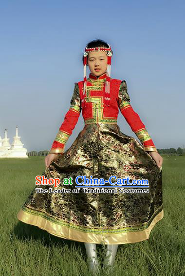 Chinese Traditional Mongol Nationality Female Ethnic Costume, Mongolian Folk Dance Mongolian Robe for Women