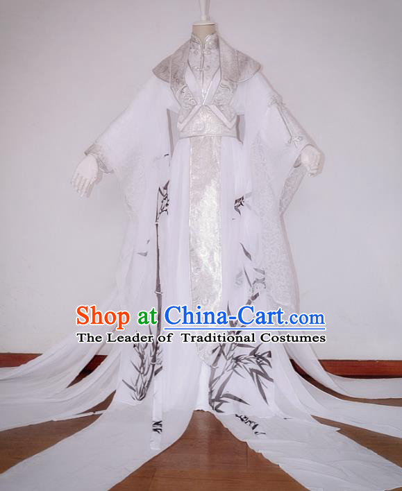 Chinese Ancient Cosplay Nobility Childe Costume Jin Dynasty Swordsman Printing Bamboo Clothing for Men