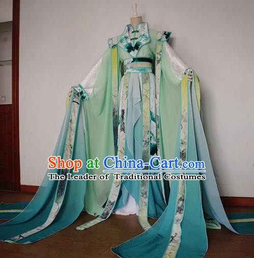Chinese Ancient Cosplay Scholar Green Costume Han Dynasty Prince Swordsman Clothing for Men
