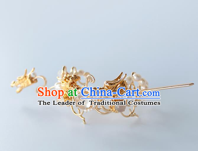 Chinese Ancient Handmade Hairdo Crown Hair Accessories Hanfu Dragon Hairpins for Women