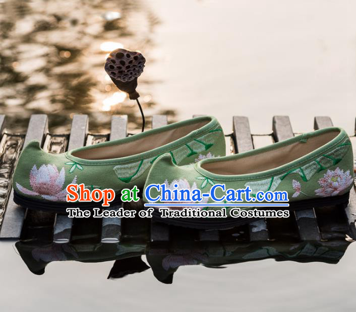 Chinese Traditional Green Cloth Shoes Ancient Princess Hanfu Embroidered Shoes for Women